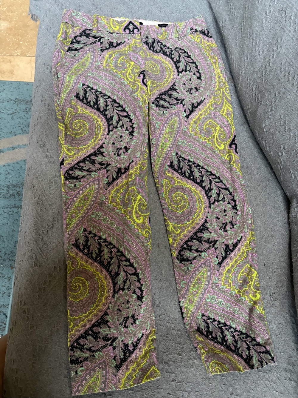 J Crew Cafe capri Paisley Print Straight-Leg Pants in Lavender, Yellow & Black